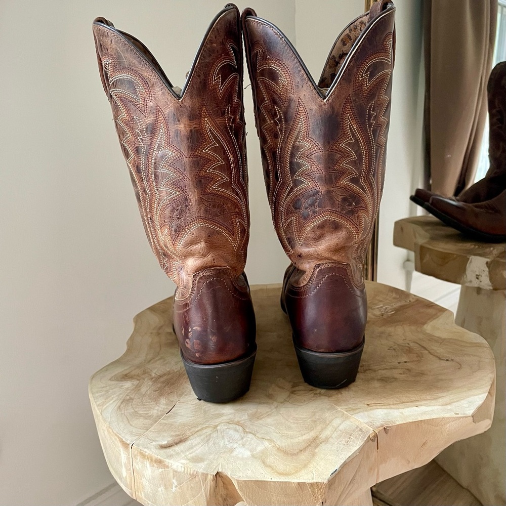 Vintage Leather Embroidered Cowboy Western Boots in Whiskey Brown - 8 - Picture 5 of 7
